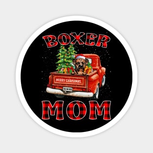 Christmas Boxer Mom Santa Hat Truck Tree Plaid Dog Mom Christmas Magnet